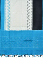 Blue and Black Pochampally Ikat Cotton Handloom Dupatta with Ganga-Jamuna Border - Global Threads | Grocsy