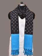 Blue and Black Pochampally Ikat Cotton Handloom Dupatta with Plus Buta Design - Global Threads | Grocsy