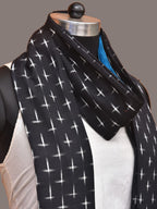 Blue and Black Pochampally Ikat Cotton Handloom Dupatta with Plus Buta Design - Global Threads | Grocsy