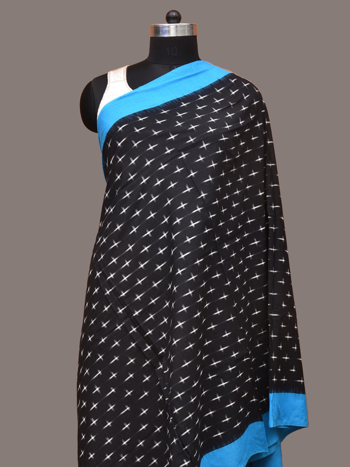 Blue and Black Pochampally Ikat Cotton Handloom Dupatta with Plus Buta Design - Global Threads | Grocsy