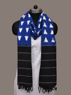 Blue and Black Pochampally Ikat Cotton Handloom Dupatta with Triangle Design - Global Threads | Grocsy