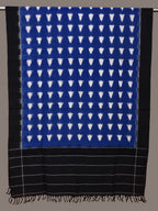 Blue and Black Pochampally Ikat Cotton Handloom Dupatta with Triangle Design - Global Threads | Grocsy