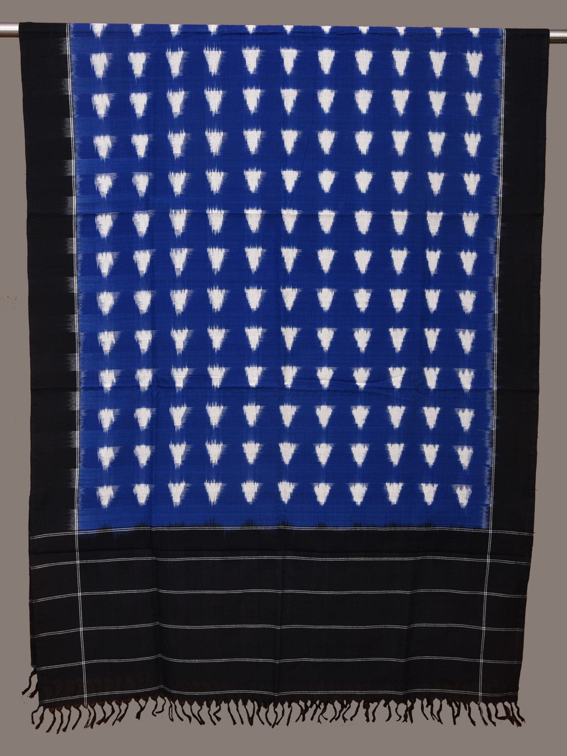 Blue and Black Pochampally Ikat Cotton Handloom Dupatta with Triangle Design - Global Threads | Grocsy