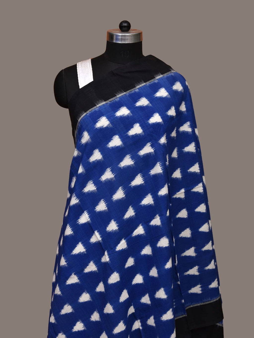 Blue and Black Pochampally Ikat Cotton Handloom Dupatta with Triangle Design - Global Threads | Grocsy