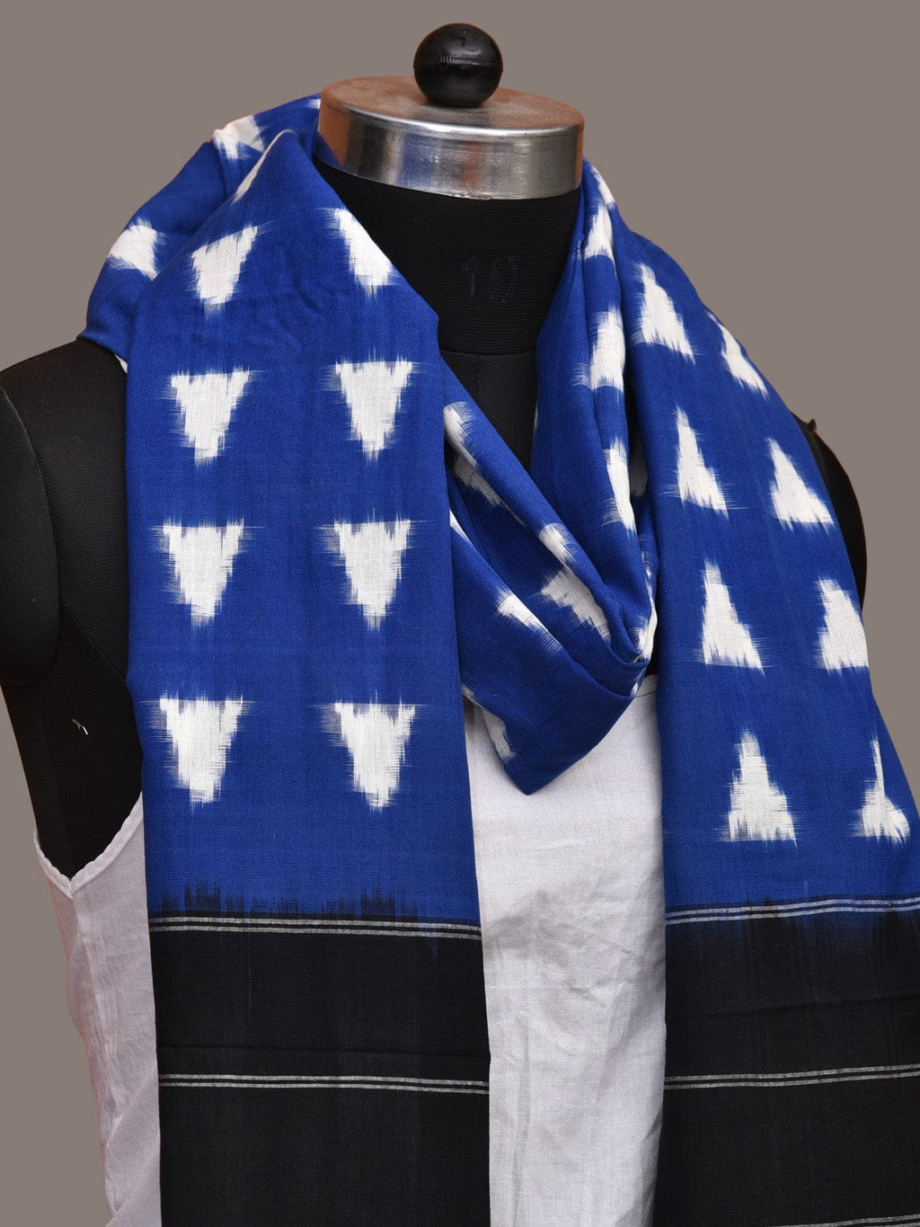 Blue and Black Pochampally Ikat Cotton Handloom Dupatta with Triangle Design - Global Threads | Grocsy