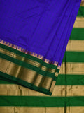 Blue and Green Gadwal Silk Handloom Saree with Checks Design - Global Threads | Grocsy