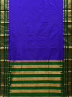 Blue and Green Gadwal Silk Handloom Saree with Checks Design - Global Threads | Grocsy
