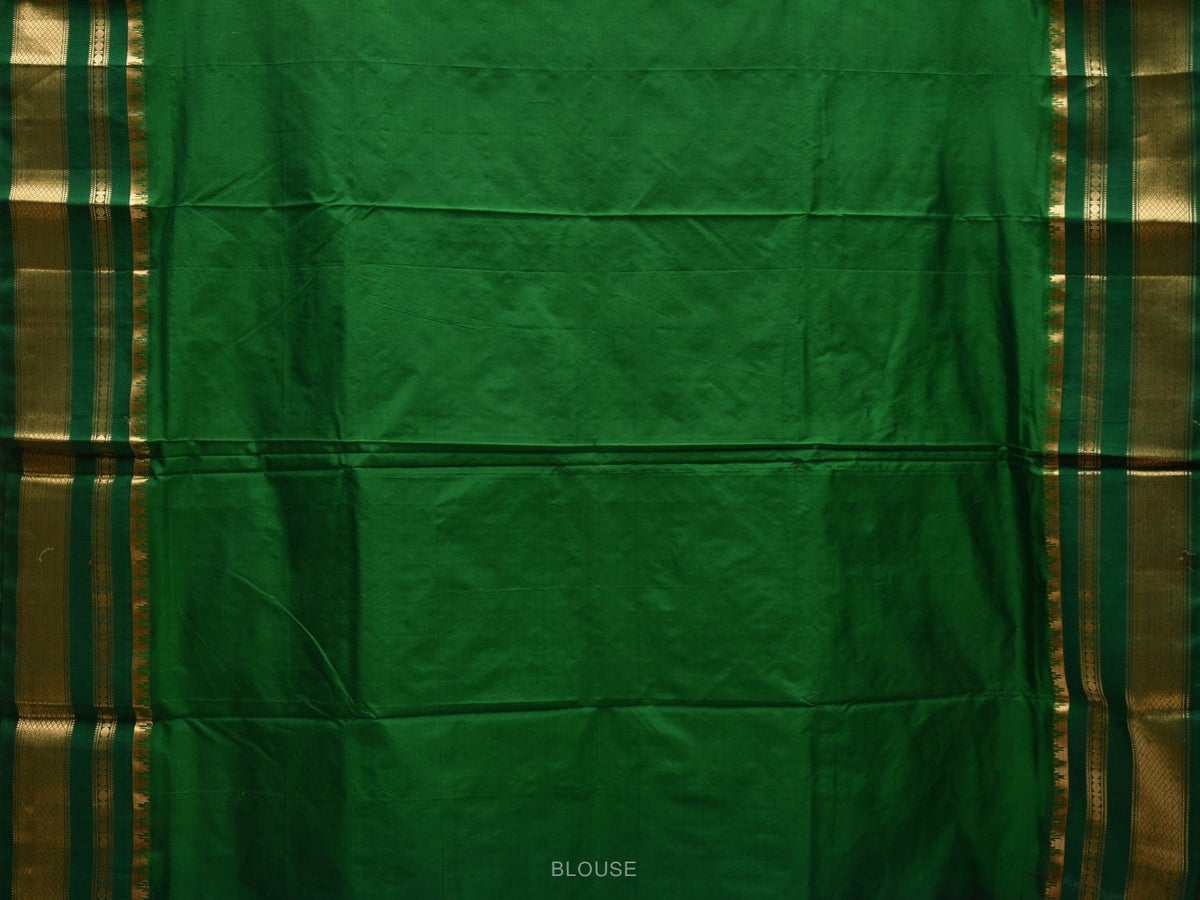 Blue and Green Gadwal Silk Handloom Saree with Checks Design - Global Threads | Grocsy
