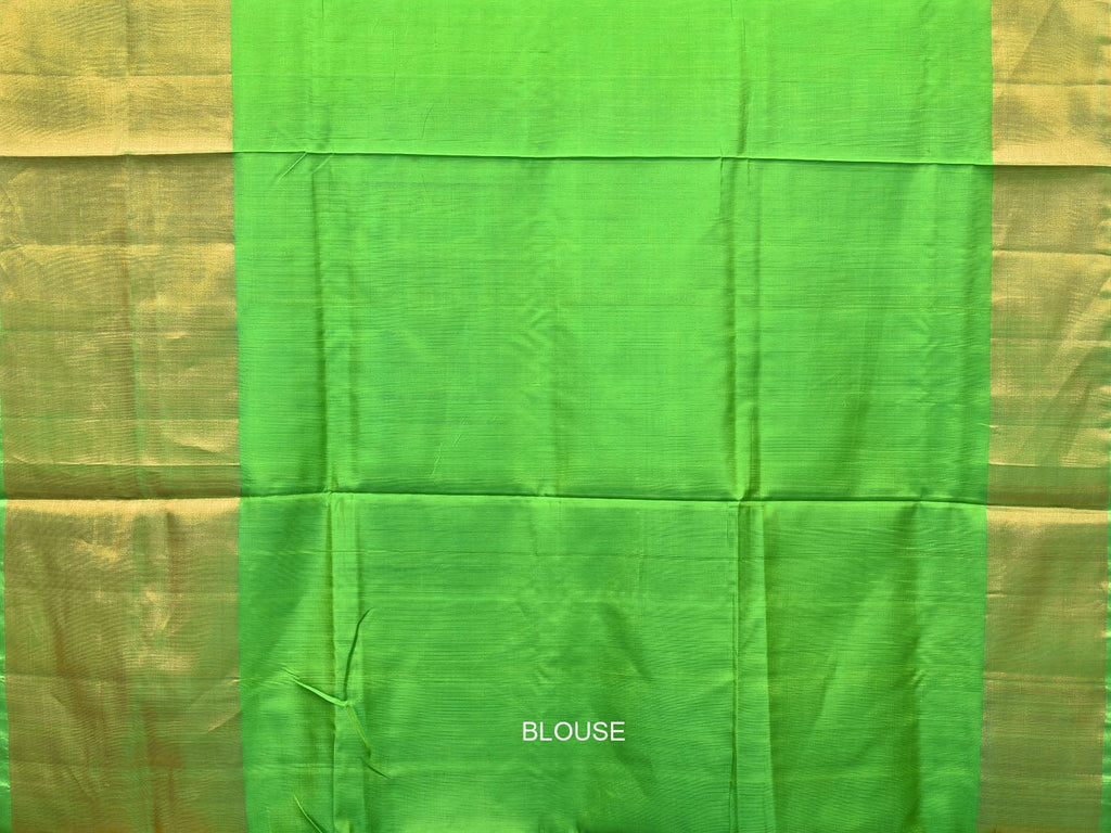 Blue and Green Uppada Silk Handloom Plain Saree with Big Border Design - Global Threads | Grocsy