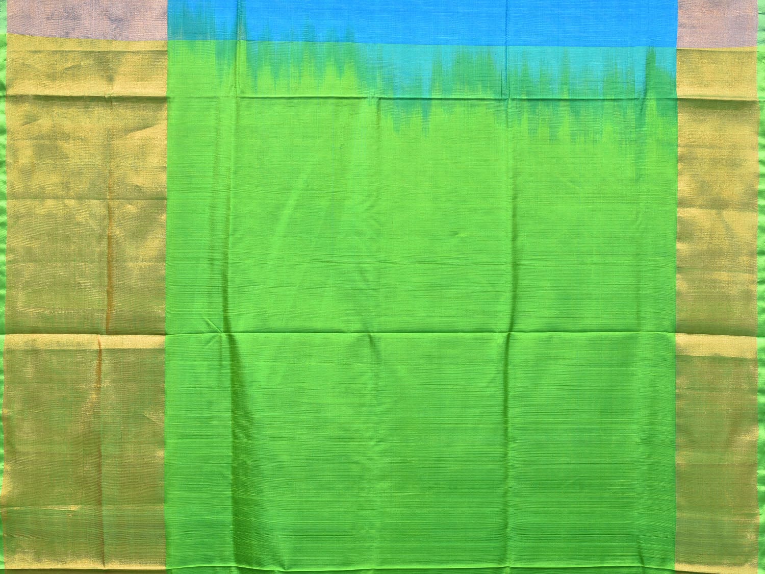 Blue and Green Uppada Silk Handloom Plain Saree with Big Border Design - Global Threads | Grocsy