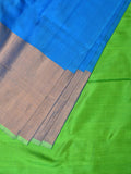 Blue and Green Uppada Silk Handloom Plain Saree with Big Border Design - Global Threads | Grocsy