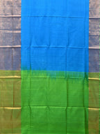 Blue and Green Uppada Silk Handloom Plain Saree with Big Border Design - Global Threads | Grocsy