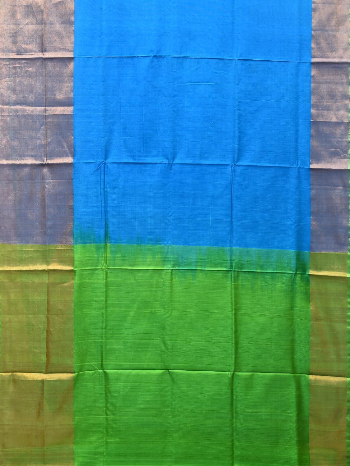 Blue and Green Uppada Silk Handloom Plain Saree with Big Border Design - Global Threads | Grocsy