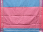 Blue and Pink Bamboo Cotton Saree with Strips Design No Blouse - Global Threads | Grocsy