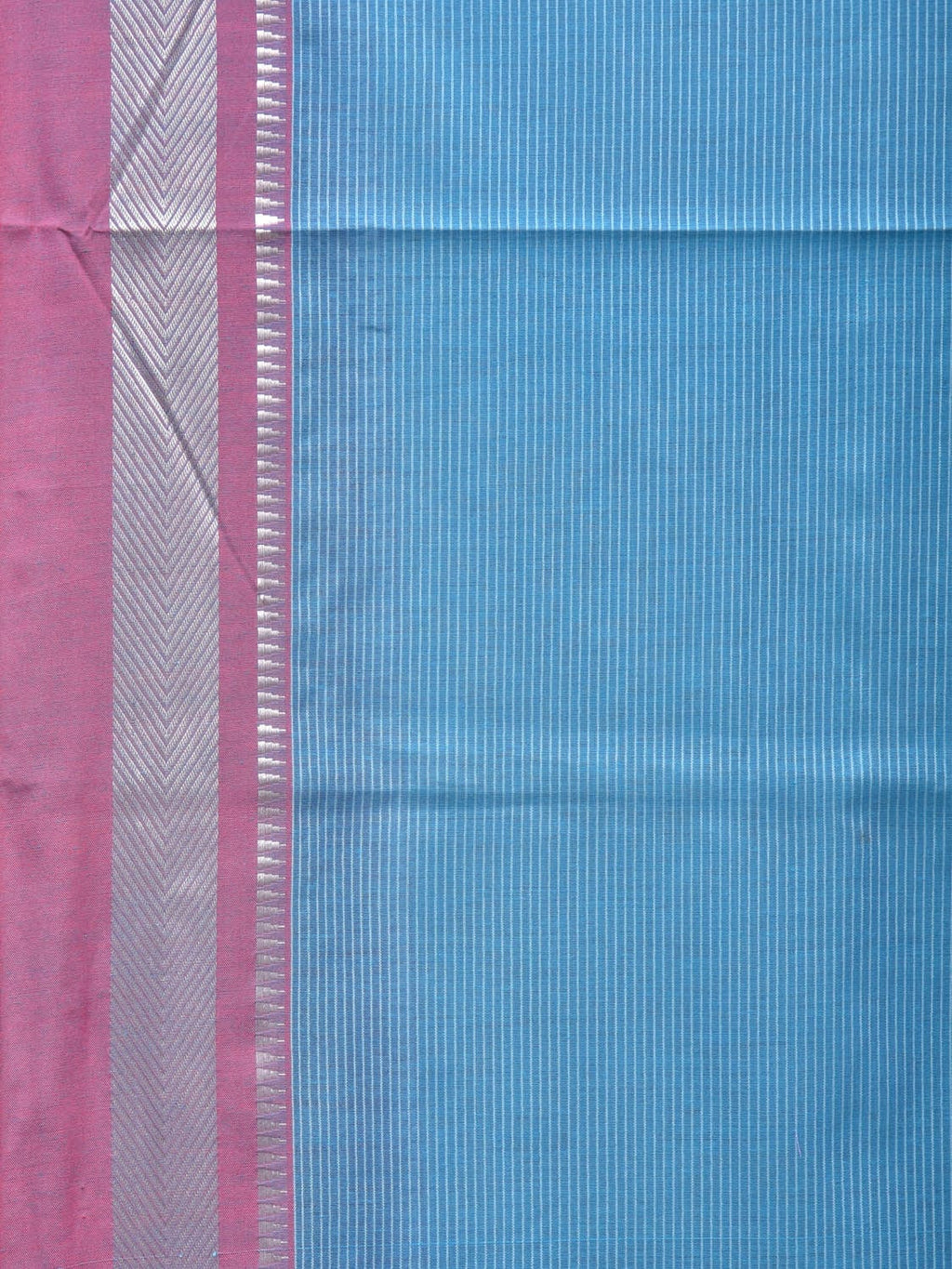 Blue and Pink Bamboo Cotton Saree with Strips Design No Blouse - Global Threads | Grocsy