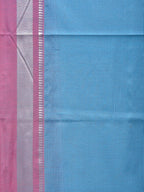 Blue and Pink Bamboo Cotton Saree with Strips Design No Blouse - Global Threads | Grocsy