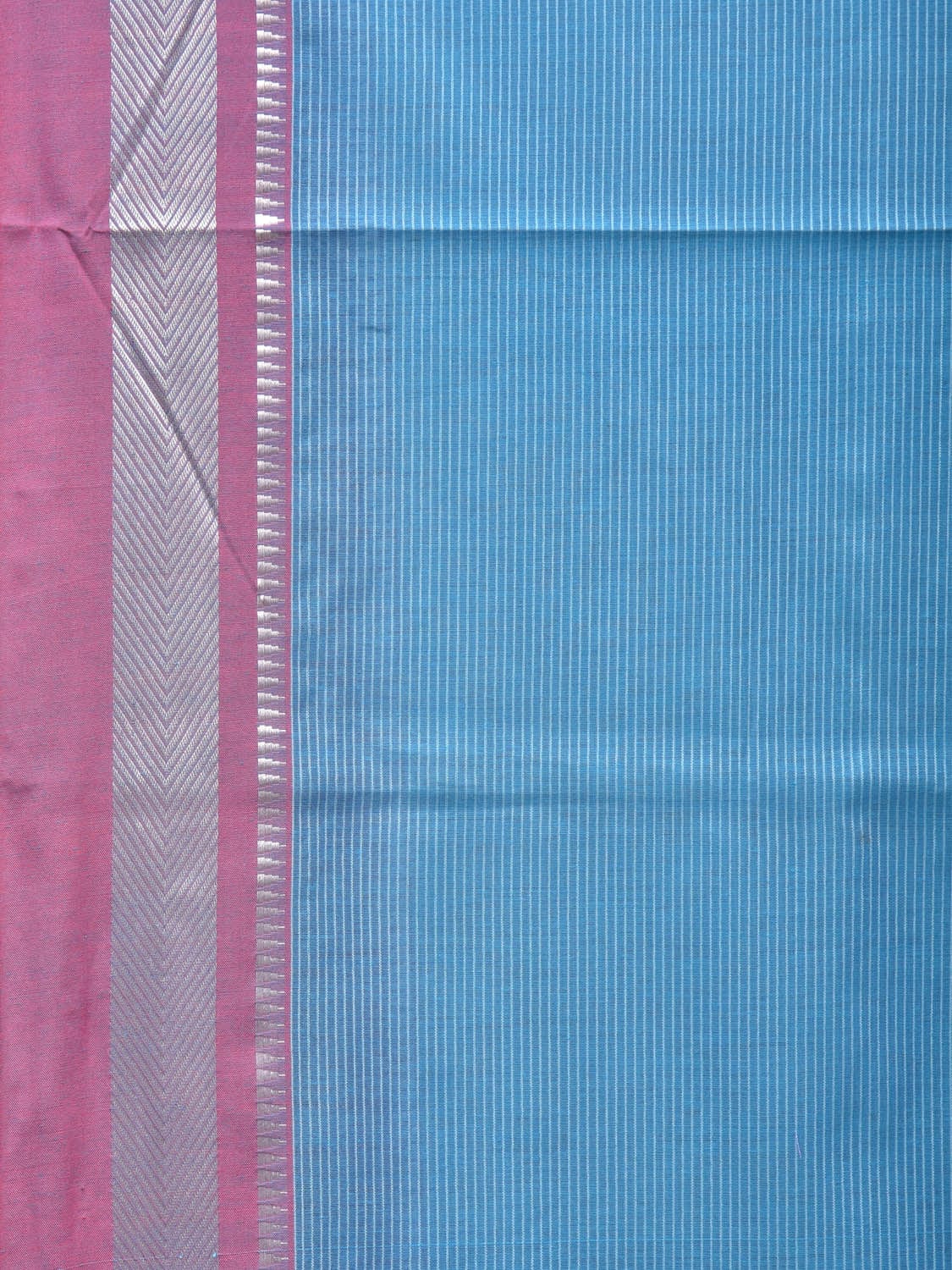 Blue and Pink Bamboo Cotton Saree with Strips Design No Blouse - Global Threads | Grocsy