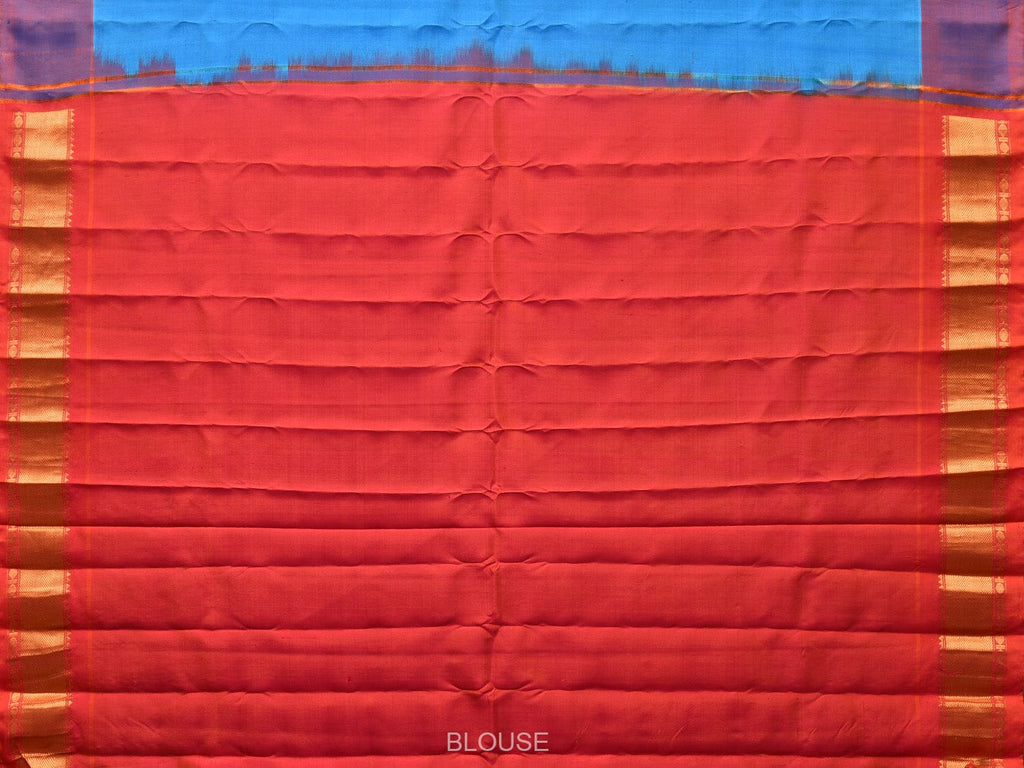 Blue and Red Gadwal Silk Handloom Saree with Mango Pallu Design - Global Threads | Grocsy