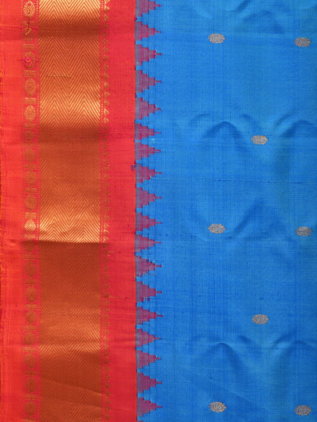 Blue and Red Gadwal Silk Handloom Saree with Mango Pallu Design - Global Threads | Grocsy