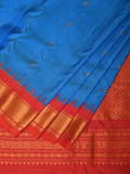 Blue and Red Gadwal Silk Handloom Saree with Mango Pallu Design - Global Threads | Grocsy