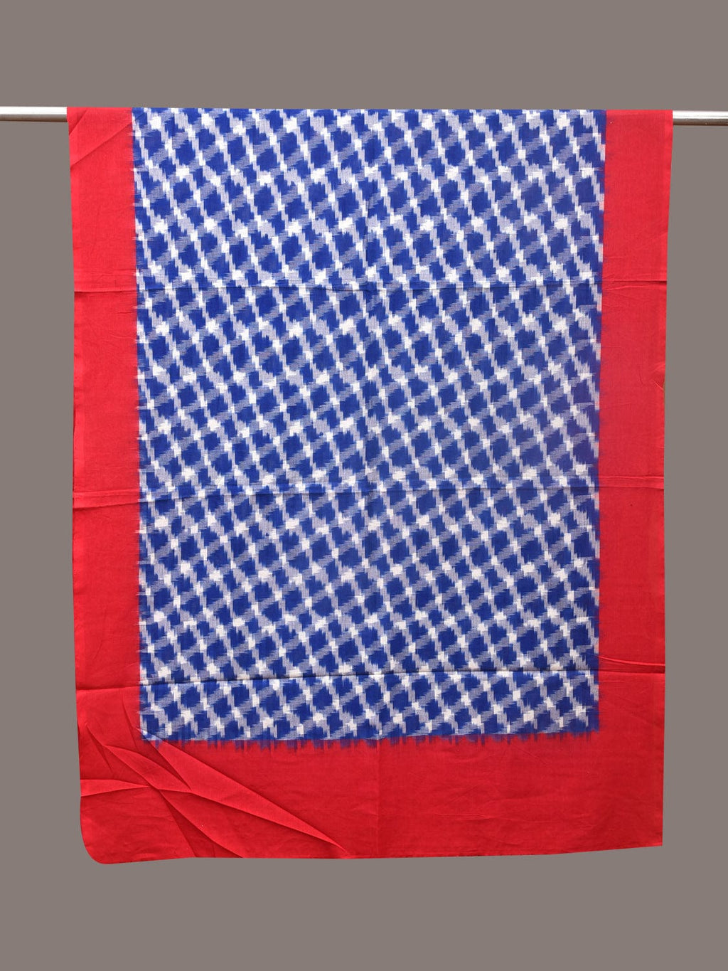 Blue and Red Pochamaplly Ikat Cotton Handloom Dupatta with Grill Design - Global Threads | Grocsy