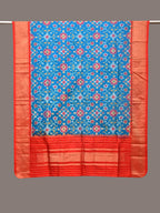 Blue and Red Pochamaplly Ikat Silk Handloom Dupatta with Geometric Design - Global Threads | Grocsy