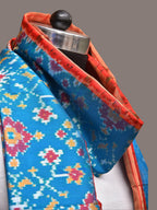 Blue and Red Pochamaplly Ikat Silk Handloom Dupatta with Geometric Design - Global Threads | Grocsy