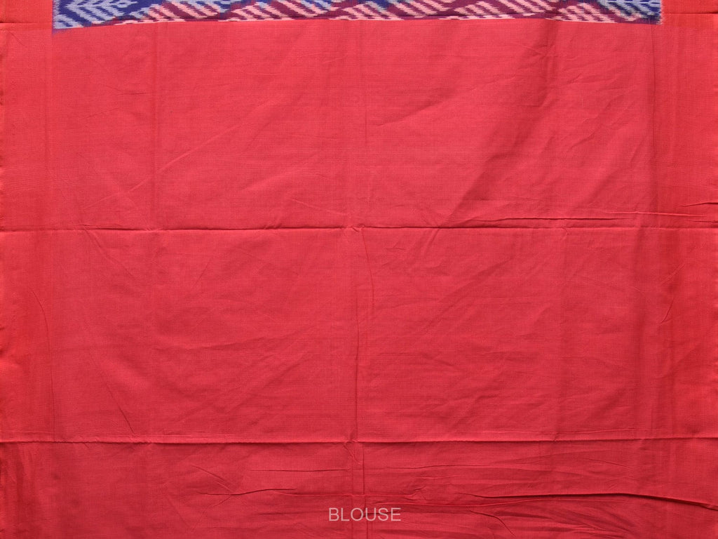 Blue and Red Pochampally Ikat Cotton Handloom Saree with All Over Design - Global Threads | Grocsy