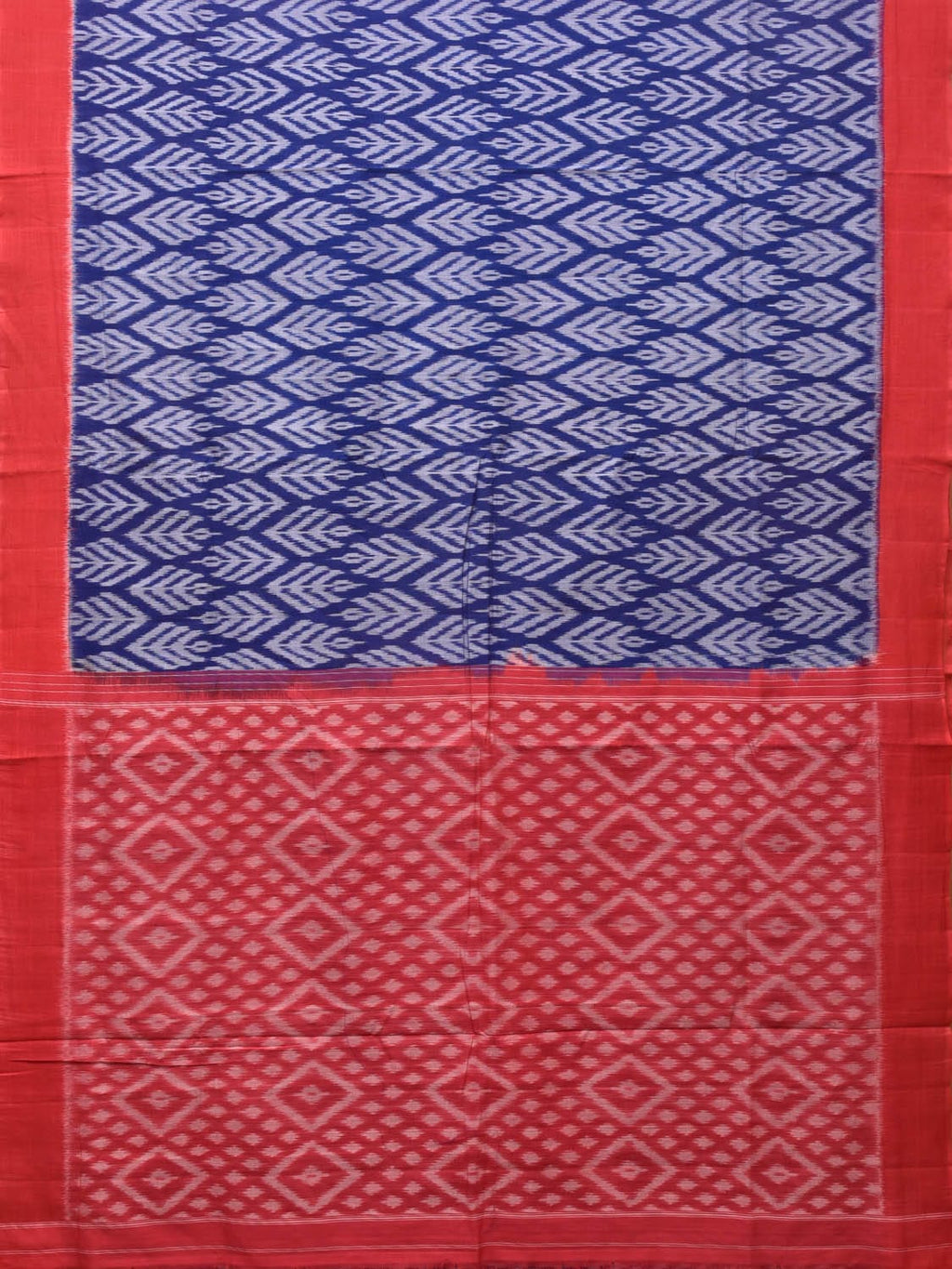 Blue and Red Pochampally Ikat Cotton Handloom Saree with All Over Design - Global Threads | Grocsy