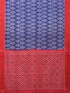 Blue and Red Pochampally Ikat Cotton Handloom Saree with All Over Design - Global Threads | Grocsy
