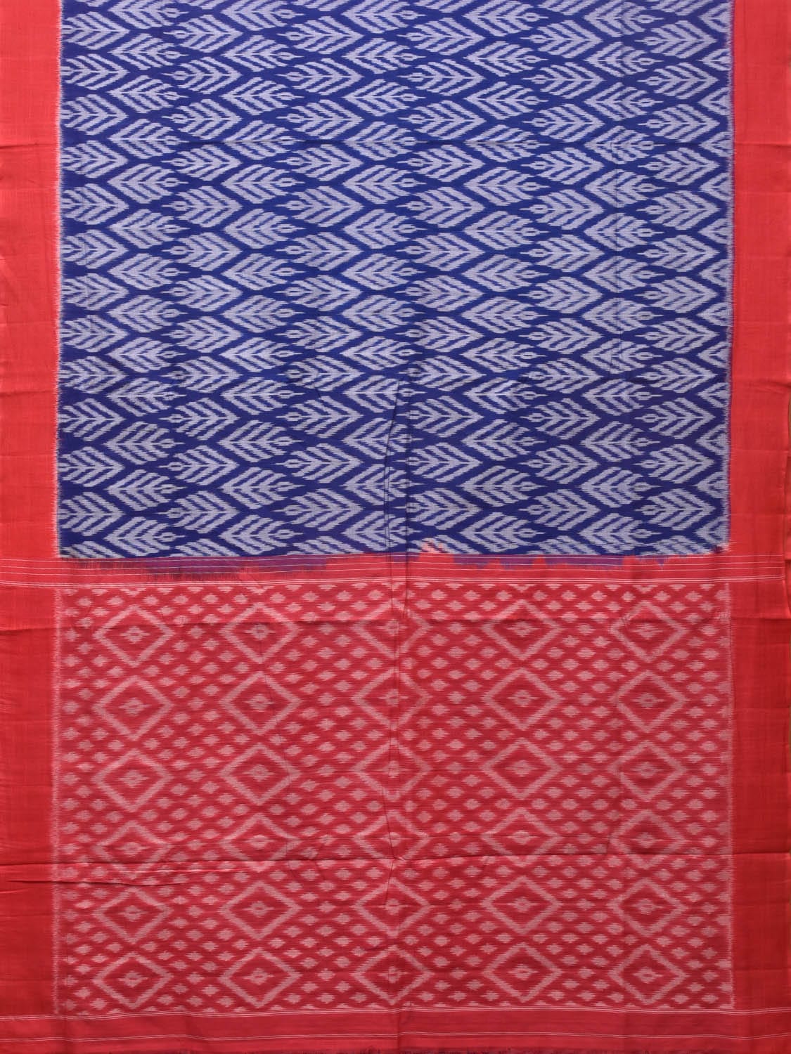 Blue and Red Pochampally Ikat Cotton Handloom Saree with All Over Design - Global Threads | Grocsy