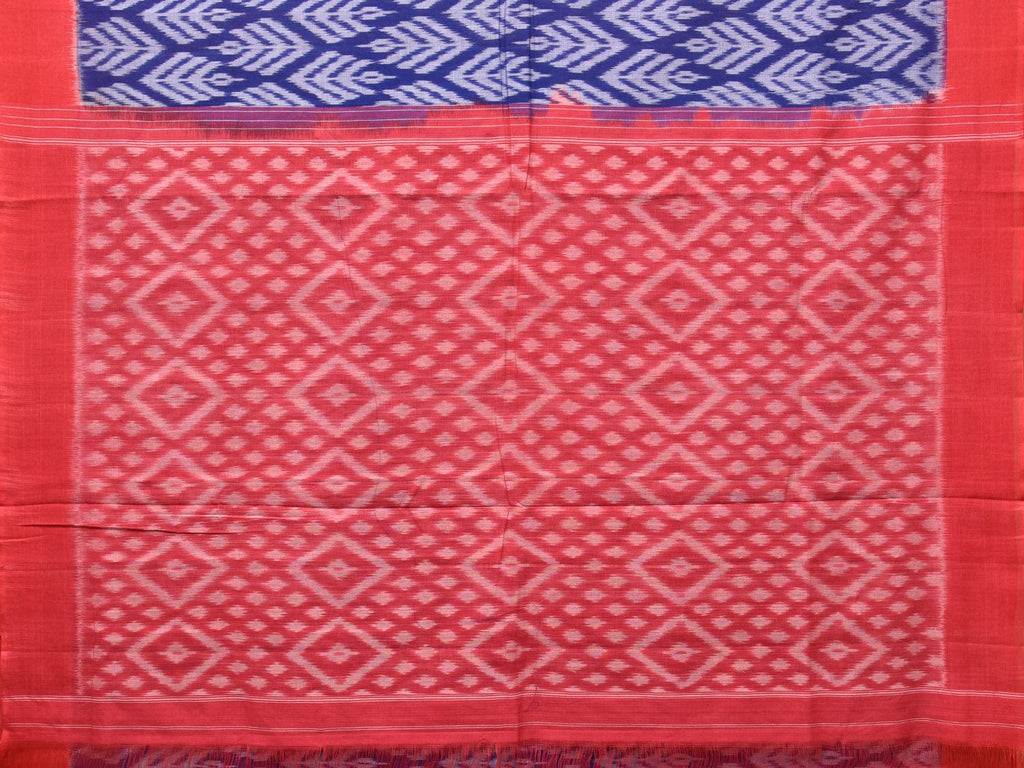 Blue and Red Pochampally Ikat Cotton Handloom Saree with All Over Design - Global Threads | Grocsy
