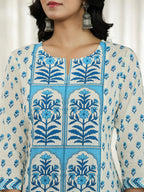 Yufta Blue And White Ethnic Motifs Straight Kurta Trouser Dupatta Set | Grocsy