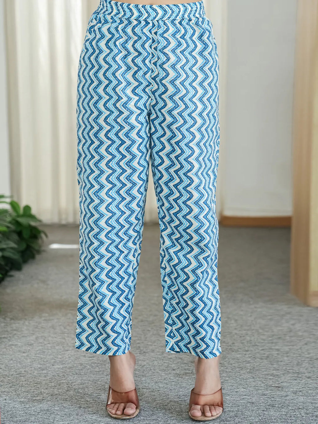 Yufta Blue And White Ethnic Motifs Straight Kurta Trouser Dupatta Set | Grocsy