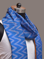 Blue and Yellow Pochamaplly Ikat Cotton Handloom Dupatta with Zig-Zag Design - Global Threads | Grocsy