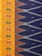 Blue and Yellow Pochampally Ikat Cotton Handloom Saree with Grill Design No Blouse - Global Threads | Grocsy