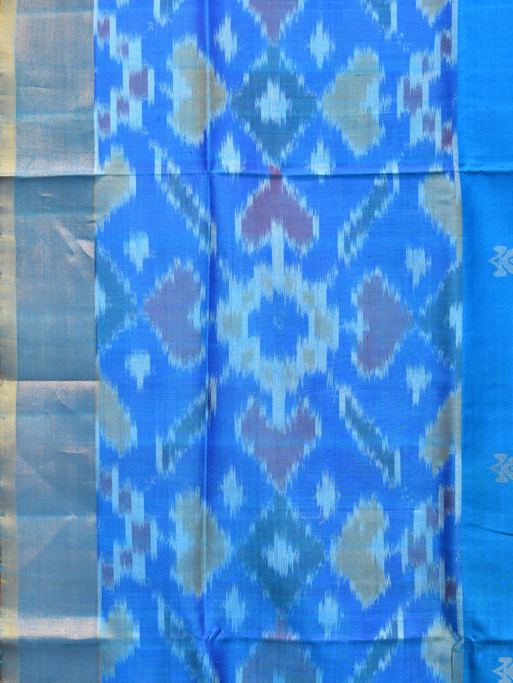 Blue and Yellow Uppada Silk Handloom Saree with Buta and Ikat Border Design - Global Threads | Grocsy