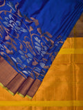 Blue and Yellow Uppada Silk Handloom Saree with One Side Border Design - Global Threads | Grocsy
