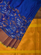 Blue and Yellow Uppada Silk Handloom Saree with One Side Border Design - Global Threads | Grocsy