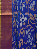 Blue and Yellow Uppada Silk Handloom Saree with One Side Border Design - Global Threads | Grocsy