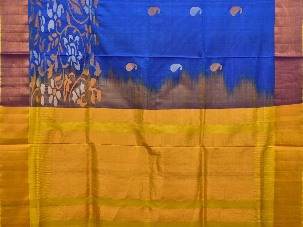 Blue and Yellow Uppada Silk Handloom Saree with One Side Border Design - Global Threads | Grocsy
