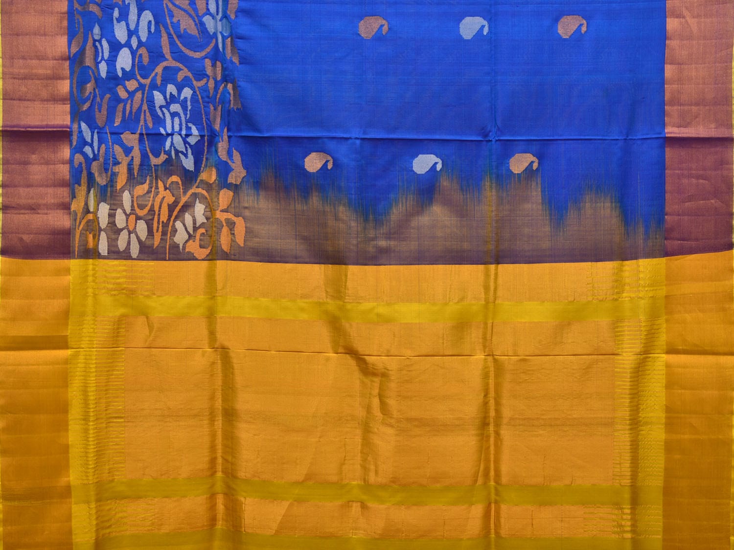 Blue and Yellow Uppada Silk Handloom Saree with One Side Border Design - Global Threads | Grocsy