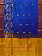 Blue and Yellow Uppada Silk Handloom Saree with One Side Border Design - Global Threads | Grocsy