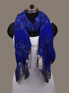 Blue Bandhani Banaras Georgette Dupatta with Border Design - Global Threads | Grocsy