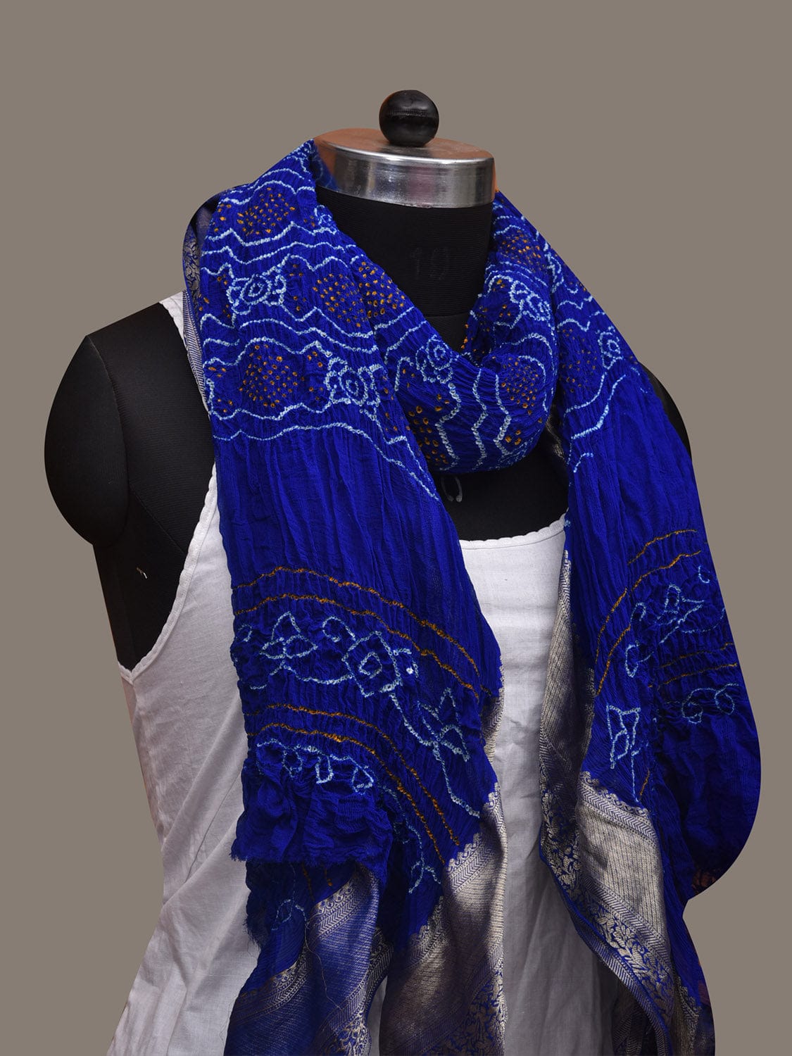 Blue Bandhani Banaras Georgette Dupatta with Border Design - Global Threads | Grocsy