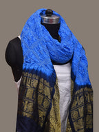 Blue Bandhani Kanchipuram Silk Handloom Dupatta with Border Design - Global Threads | Grocsy