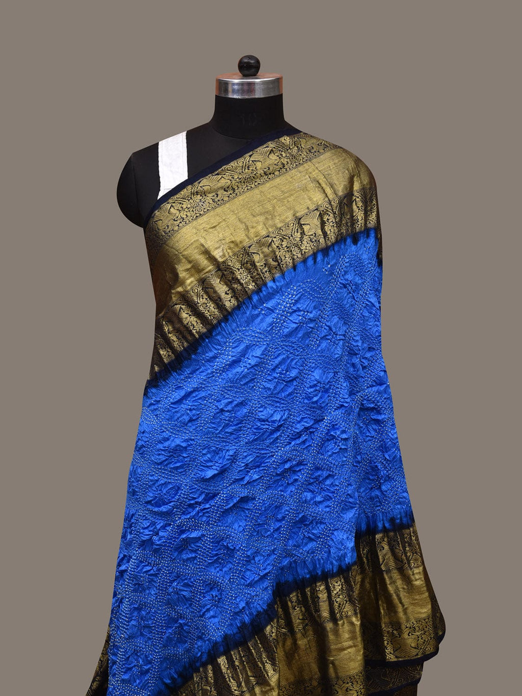 Blue Bandhani Kanchipuram Silk Handloom Dupatta with Border Design - Global Threads | Grocsy