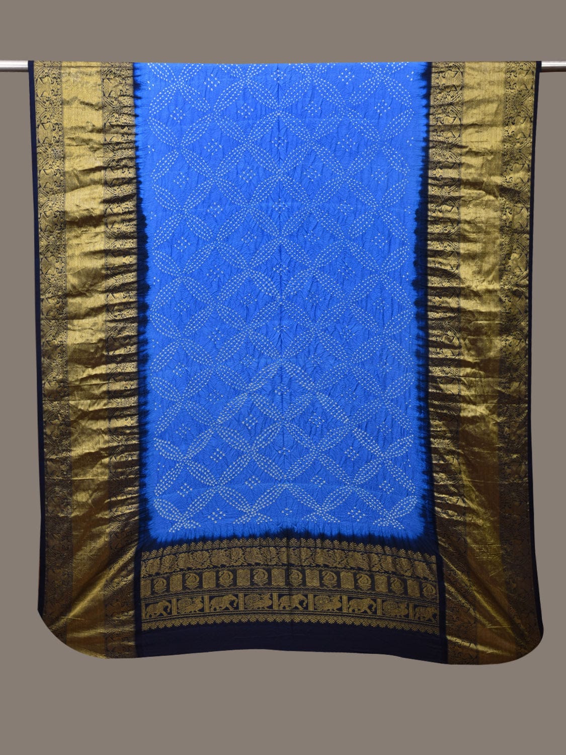 Blue Bandhani Kanchipuram Silk Handloom Dupatta with Border Design - Global Threads | Grocsy
