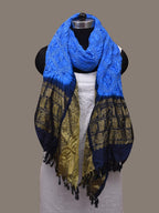 Blue Bandhani Kanchipuram Silk Handloom Dupatta with Border Design - Global Threads | Grocsy