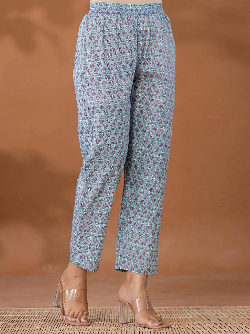 Yufta Blue Cotton Anarkali Square Neck Kurta Dupatta Set | Grocsy